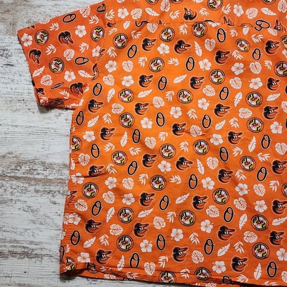 Mens Baltimore Orioles Hawaiian Button Shirt Size XL Orange - Picture 7 of 8